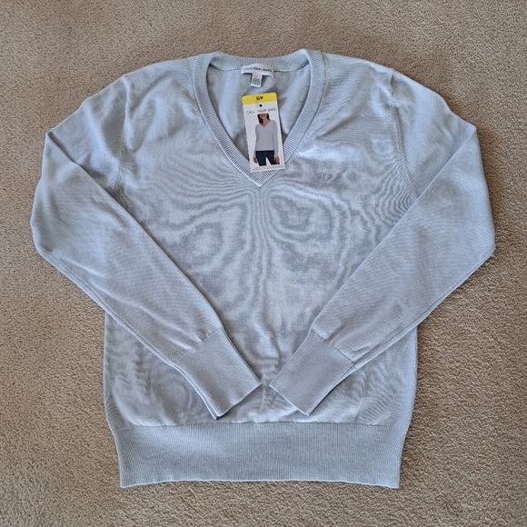 Calvin Klein Jeans V-Neck Sweater Women's Small Pale Blue Cotton Knit Top - Picture 13 of 13